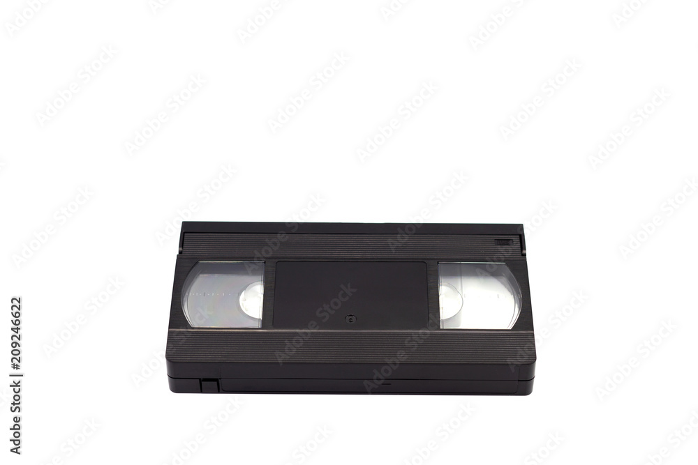 Old vhs video cassette isolated on white background copy space for text 