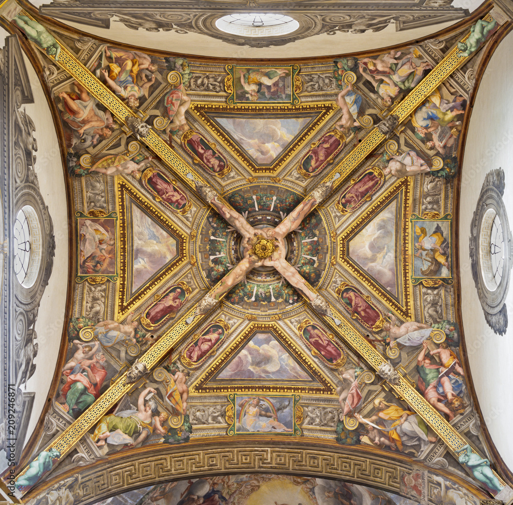 PARMA, ITALY - APRIL 16, 2018: The ceiling fresco of the north transept of Dome by Orazio Samacchini (1570-1574).