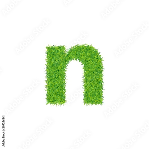 Green grass letter n on white background.