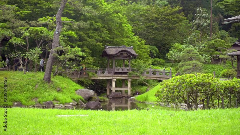 zoom in on arch wooden bridge in japanese garden zoom in on arch wooden bridge in japanese garden