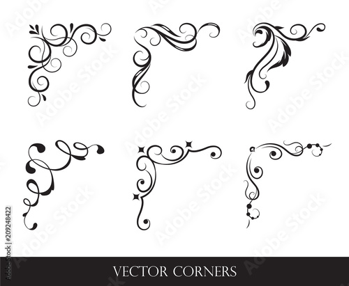 Set of frames, borders, labels. Collection of original design elements. Vector calligraphy swirls, swashes, ornate motifs and scrolls. 