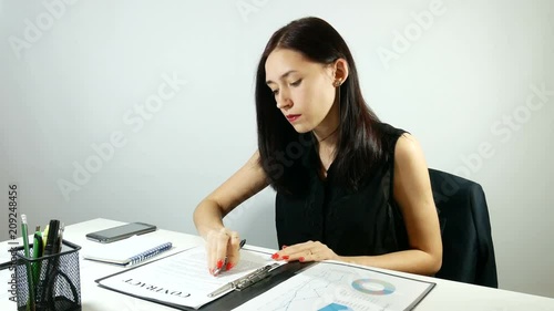 business lady at work on the contract