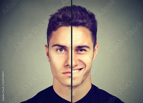 Man with double face expression