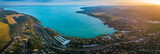 Balatonfuzfo, Hungary - Panoramic aerial skyline view of the north-east corner of Lake Balaton at sunset. This view includes Balatonfuzfo, Balatonalmadi, Balatonkenese and several yacht marinas
