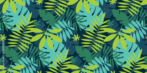Simple green tropical leaves design seamless pattern
