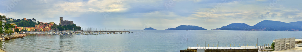 Panoramicl view form Village Lerici and Golfo Dei Poeti Liguria, Italy