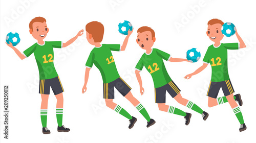Handball Young Man Player Vector. Man. Sport Event. Energy, Aggression. Flat Athlete Cartoon Illustration