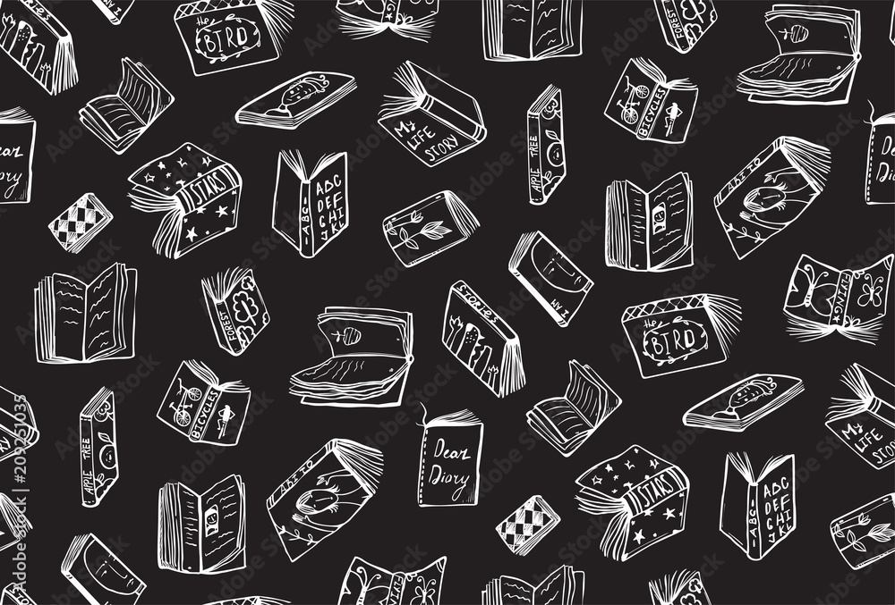 Books White Outline Seamless Pattern Books White Outline Seamless Pattern