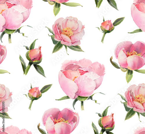 Seamless pattern with watercolor flowers