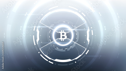 Bitcoin cryprocurrency futuristic vector illustration for background, HUD, graphic user interface, banner, business and finance infographics and more. Worldwide digital money blockchain system