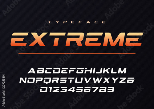 Extreme trendy futuristic and sports font design, alphabet, type