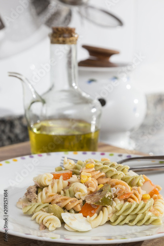 pasta salad dish in the kitchen