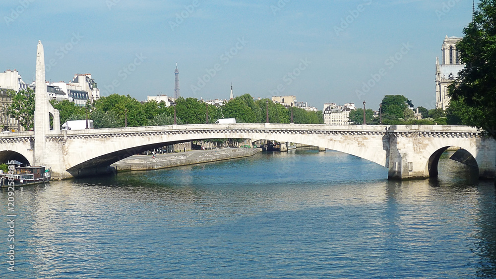 Beautiful greeting card of paris: Tournelle bridge with view of Eiffel tower