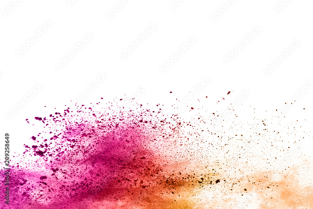 abstract powder splatted background. Colorful powder explosion on white background. Colored cloud. Colorful dust explode. Paint Holi.