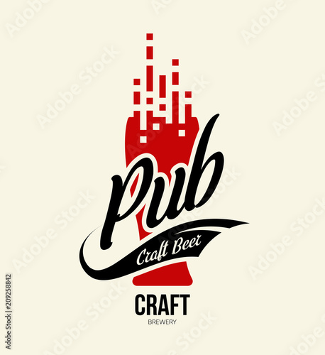 Modern craft beer drink vector logo sign for bar, pub or brewery, isolated on light background.
Premium quality glass logotype tee print badge illustration. 