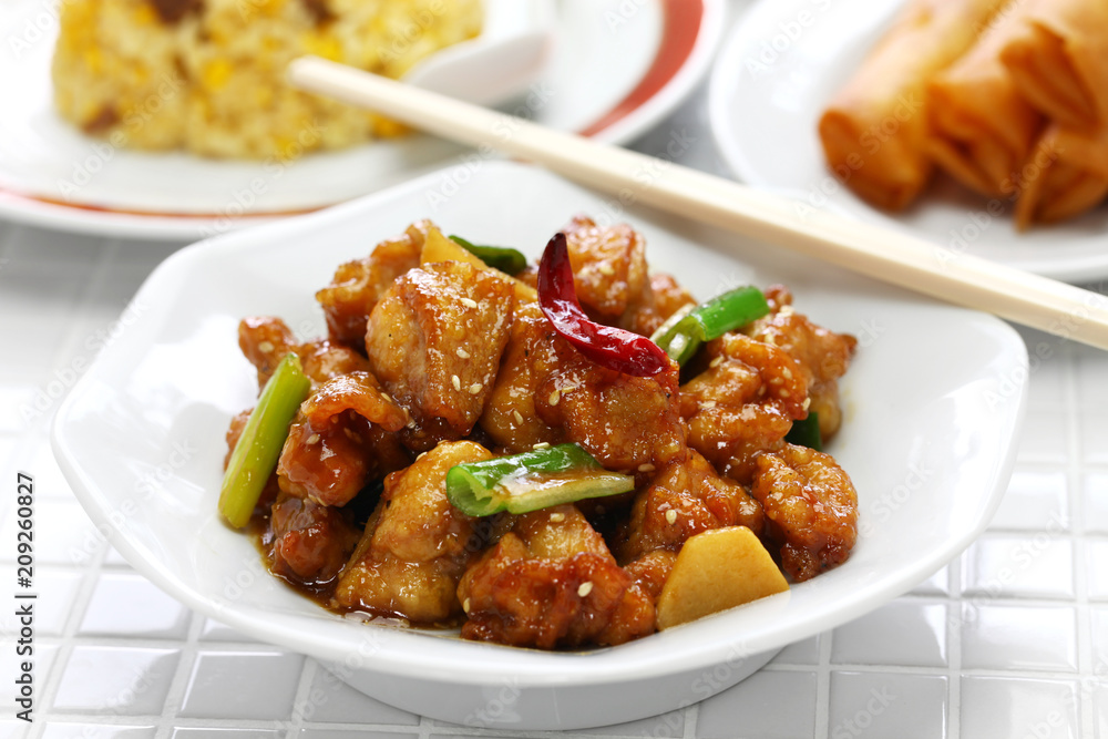 general tso’s chicken, fried rice, spring rolls, american chinese cuisine general tso’s chicken, fried rice, spring rolls, american chinese cuisine