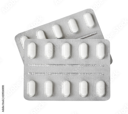 Obraz na plátně Silver blister packs pills isolated on white background