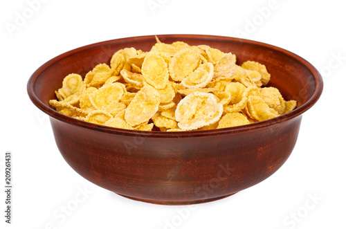 bowl of corn flakes isolated on white background