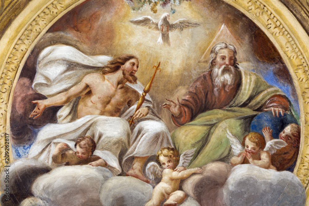 Fototapeta premium PARMA, WŁOCHY - 16 kwietnia 2018: Sufit Świętej Trójcy w kościele Kościół Świętego Krzyża Giovanni Maria Conti z Komnaty (1614 - 1670).
