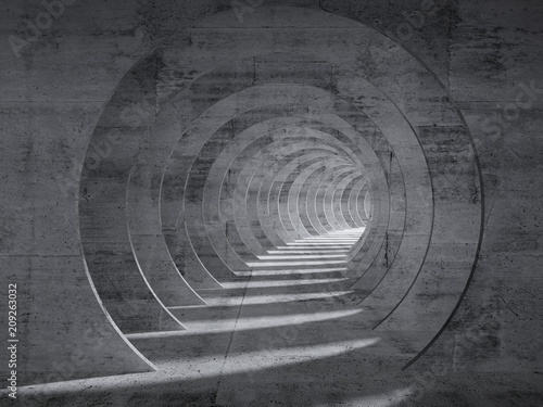 Fototapeta Naklejka Na Ścianę i Meble -  Empty concrete tunnel interior with perspective effect. 3d