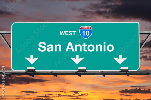 San Antonio Texas Route 10 Freeway Sign with Sunset Sky photo