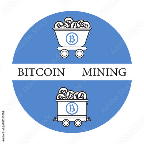 Mining of bitcoins. Mining trolleys with bitcoins.