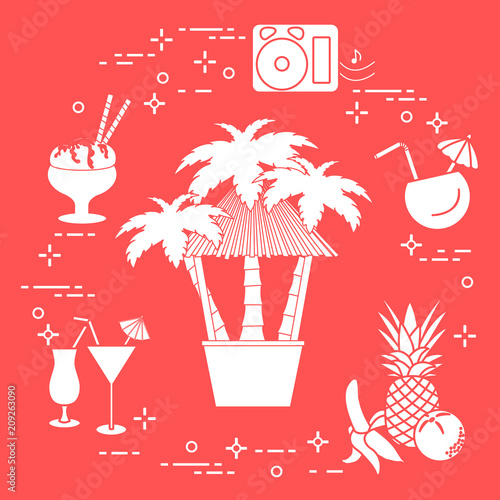 Bar on the beach, cocktails, ice cream, fruit.