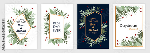 set of wedding invitation template with floral ornaments.  vector illustration
