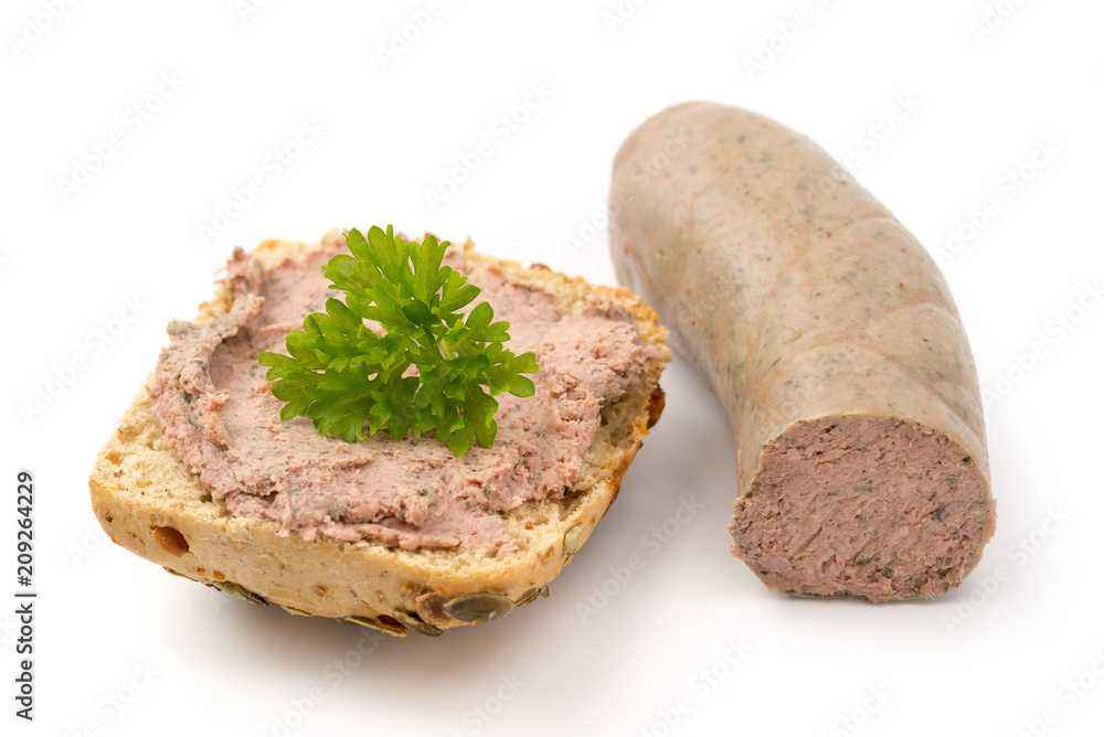 Leberwurstbrötchen und Leberwurst StockFoto Adobe Stock