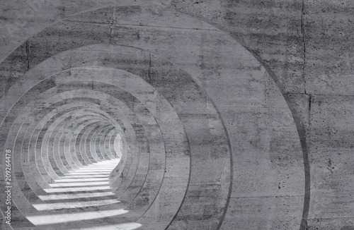 Abstract empty gray concrete tunnel interior 3 d