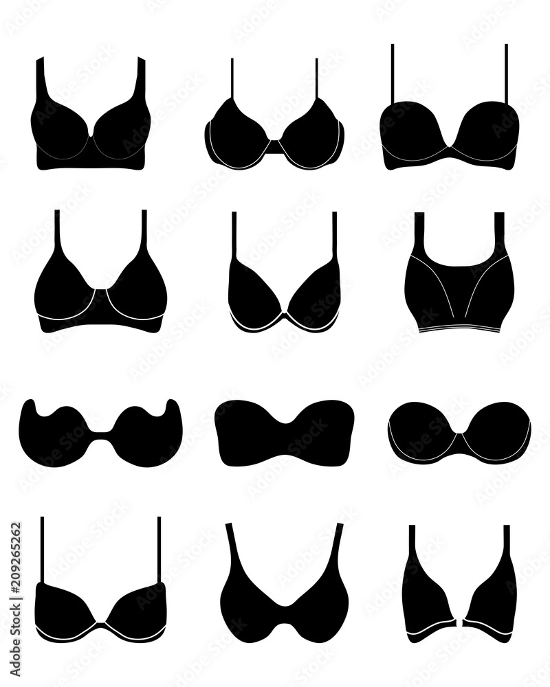 Bra design and panties styles, vector silhouette icon Stock Vector