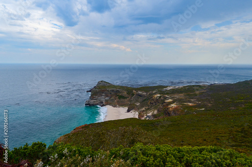 Cape of Good Hope, South Africa, looking towards the west, from the coastal cliffs above Cape Point, overlooking Dias beach. African landmark