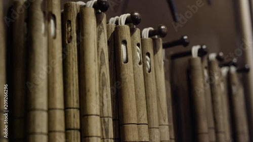 Martial arts weapons on the wall of a dojo photo