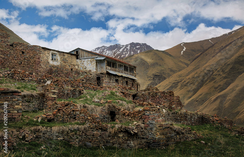 Old Empty Abandoned Village With Dilapidated Ruined Houses In Ketrisi Village In Truso Gorge, Kazbegi District, Georgia.