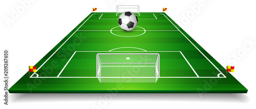 Football field, soccer field set with football ball. Perspective vector illustration. EPS 10