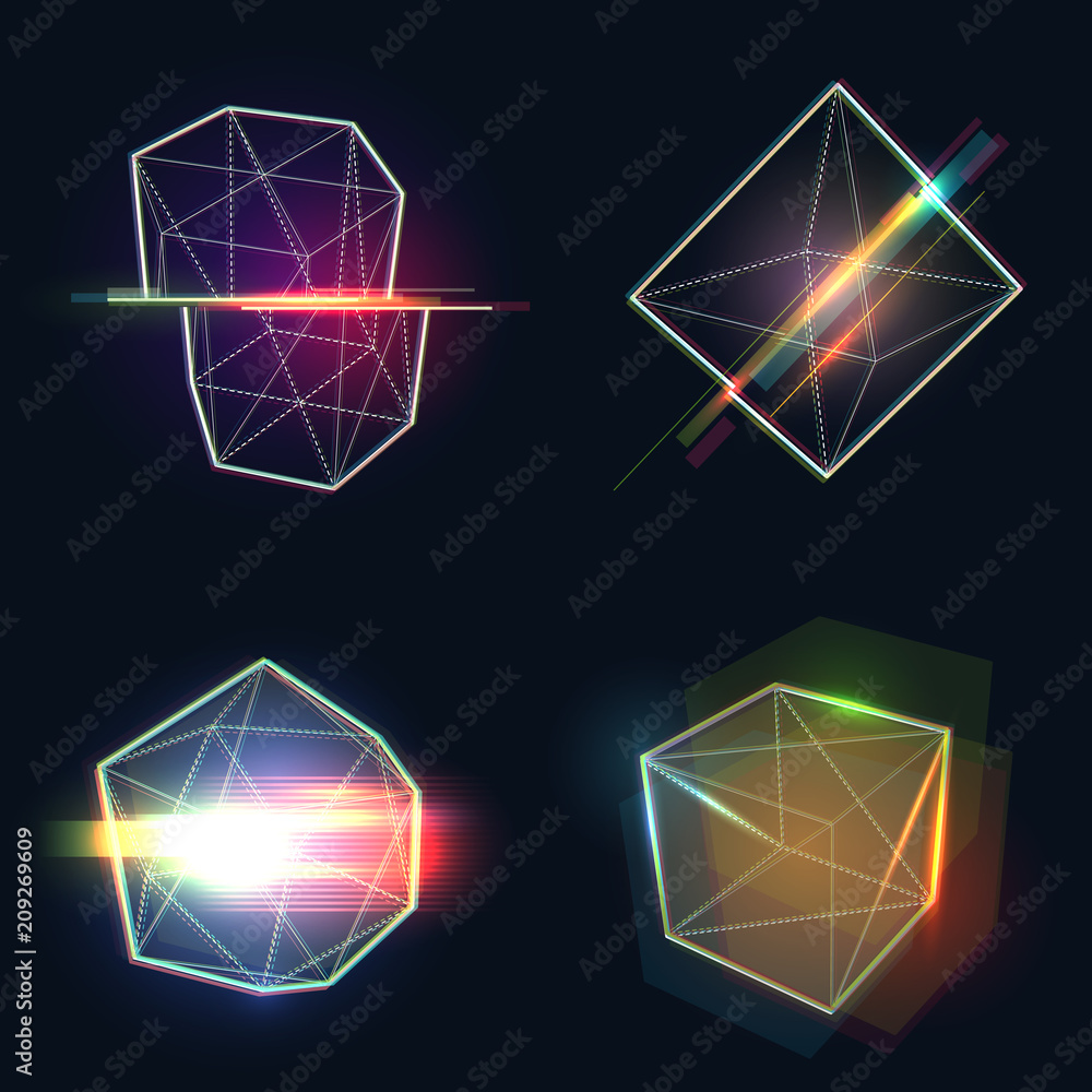 Glitched vector 3d geometric form on black background. Modern tv distortion effect. Glitched vector 3d geometric form on black background. Modern tv distortion effect.