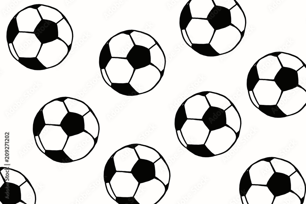 Soccer ball hand drawn simple illustration, black ball pattern on white isolated. Football world cup icon sketch or drawing in doodles style. Sport art icon illustration. Soccer tournament