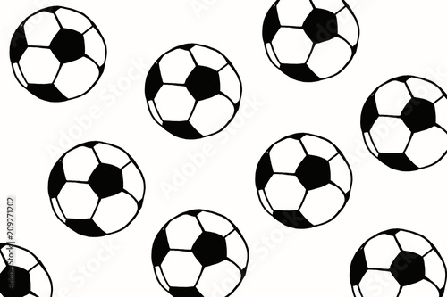 Soccer ball hand drawn simple illustration  black ball pattern on white isolated. Football world cup icon sketch or drawing in doodles style. Sport art icon illustration. Soccer tournament