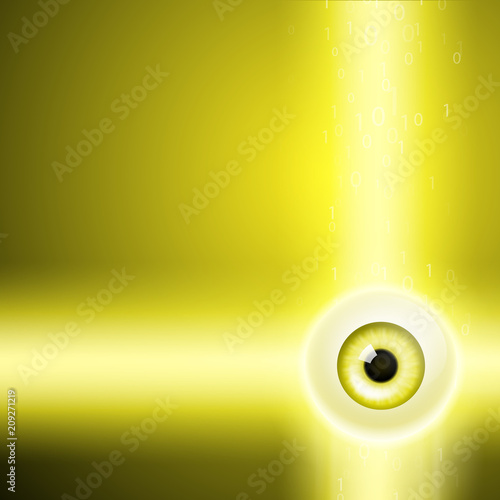 Abstract yellow background with eye and stream binary code. EPS10 vector background.