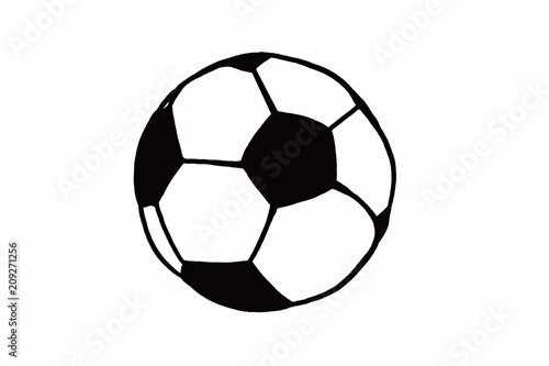 Soccer ball hand drawn simple illustration  black ball on white isolated. Football world cup icon sketch or drawing in doodles style. Sport art icon illustration. Soccer tournament