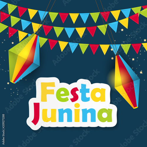 Festa Junina Background. Brazil June Festival Design for Greeting Card. Vector Illustration
