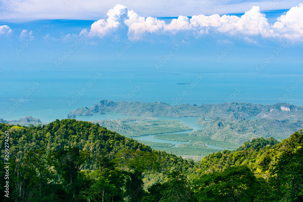 Langkawi landscape of delta of river, tropical island in Asia