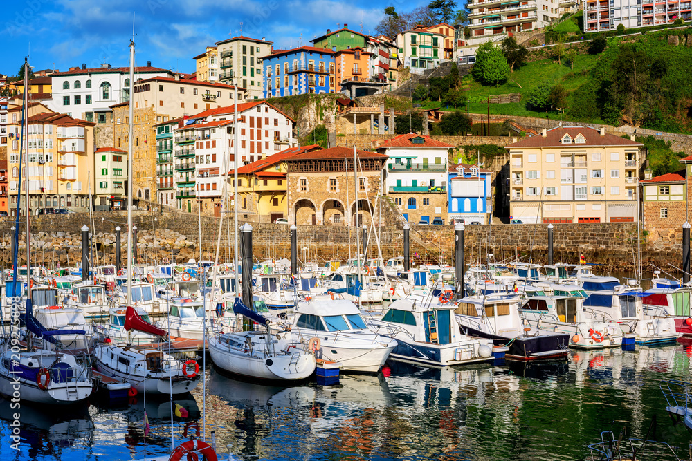Colorful houses in Mutriku port and Old town, Basque country, Spain