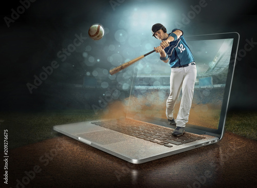 Photography Caucasian baseball Players in dynamic action with ball