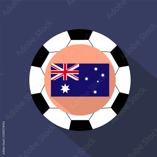 Flag of Australia on a blue background. Soccer ball.