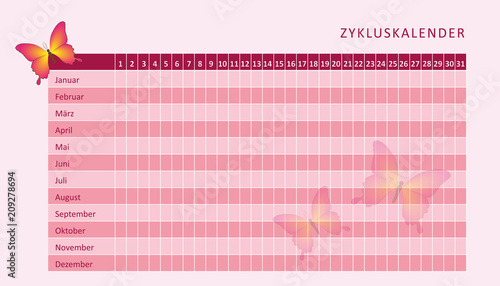 rosa menstruations jahreskalender schmetterlinge