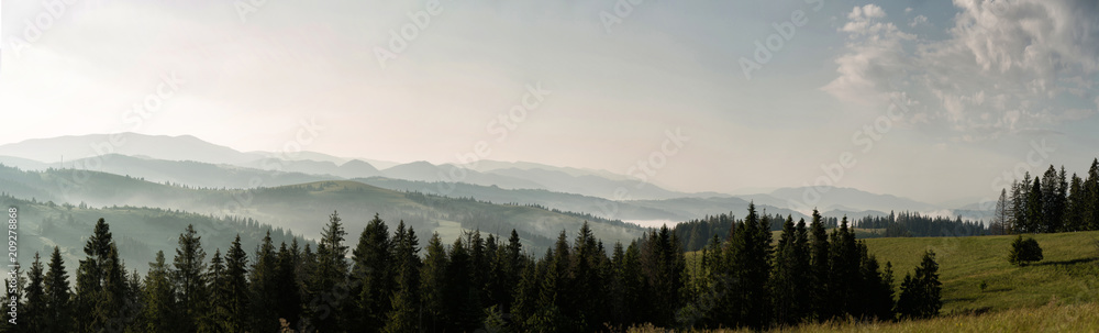 Morning mist among the mountain ranges.