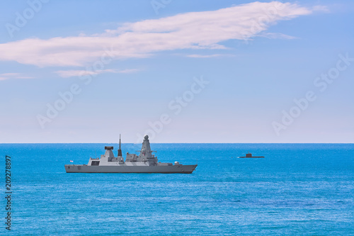 Fototapeta Naklejka Na Ścianę i Meble -  Air-defence Destroyer in the Sea