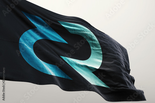 Decred DCR cryptocurrency icon on realistic flag 3d render. photo