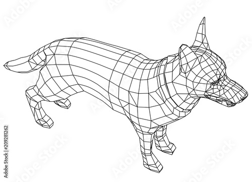 Dog polygonal lines illustration. German Shepherd dog vector on white background